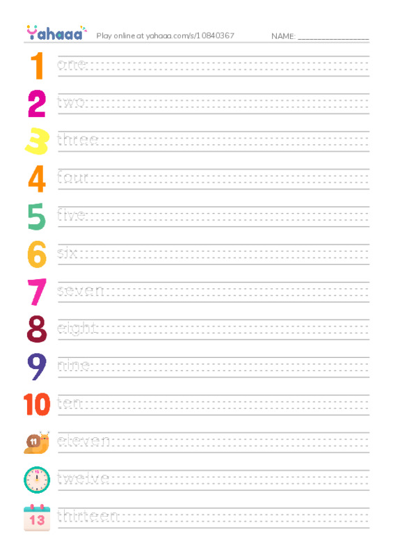 Handwriting lines worksheet for Numbers