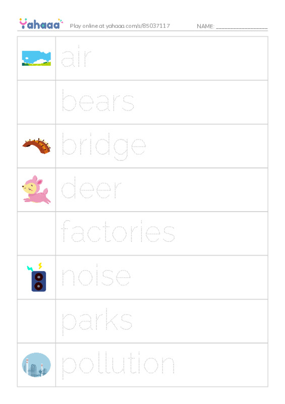 Picture and word rows worksheet for 
