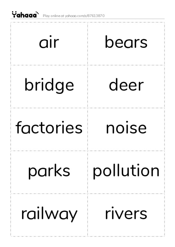Word flashcards worksheet for 