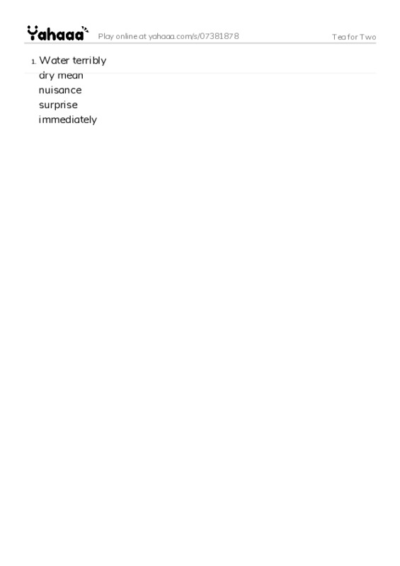 Word list with meanings worksheet for Tea for Two