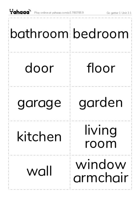 Word flashcards worksheet for Go getter 1 Unit 3.1