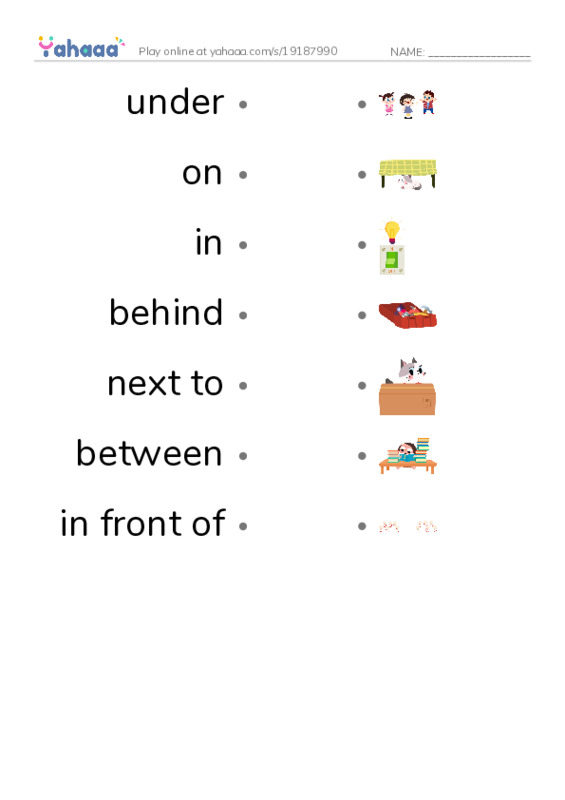 Draw a line to match worksheet for BG. Preposition