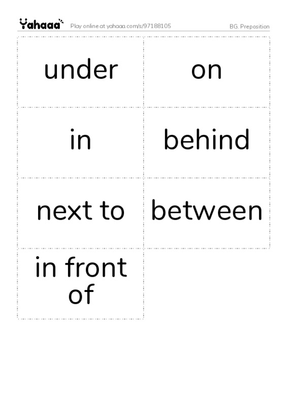 Word flashcards worksheet for BG. Preposition