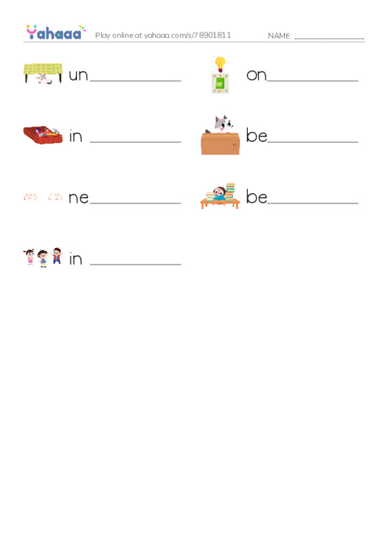 Write the word rows worksheet for BG. Preposition