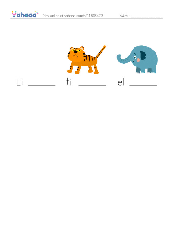 Finish the word worksheet for Zoo