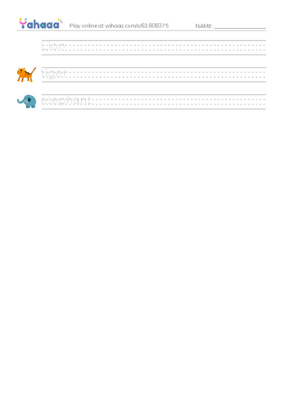 Handwriting lines worksheet for Zoo