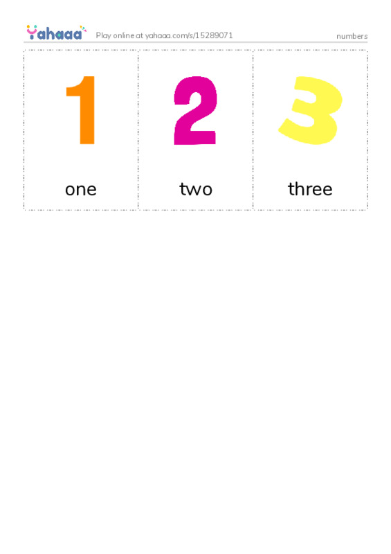 Picture flashcards worksheet for numbers
