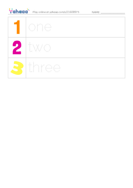 Picture and word rows worksheet for numbers