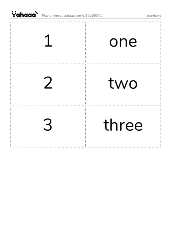 Word flashcards worksheet for numbers