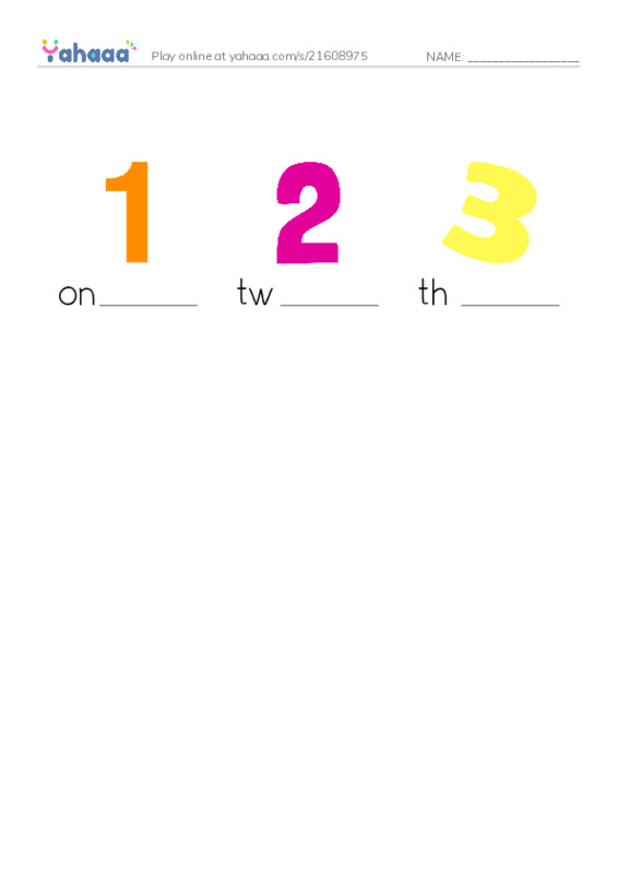 Finish the word worksheet for numbers