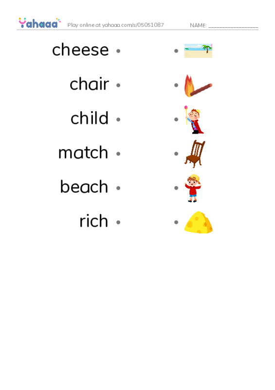 Draw a line to match worksheet for Digraphs ch