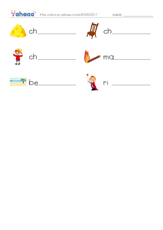 Write the word rows worksheet for Digraphs ch