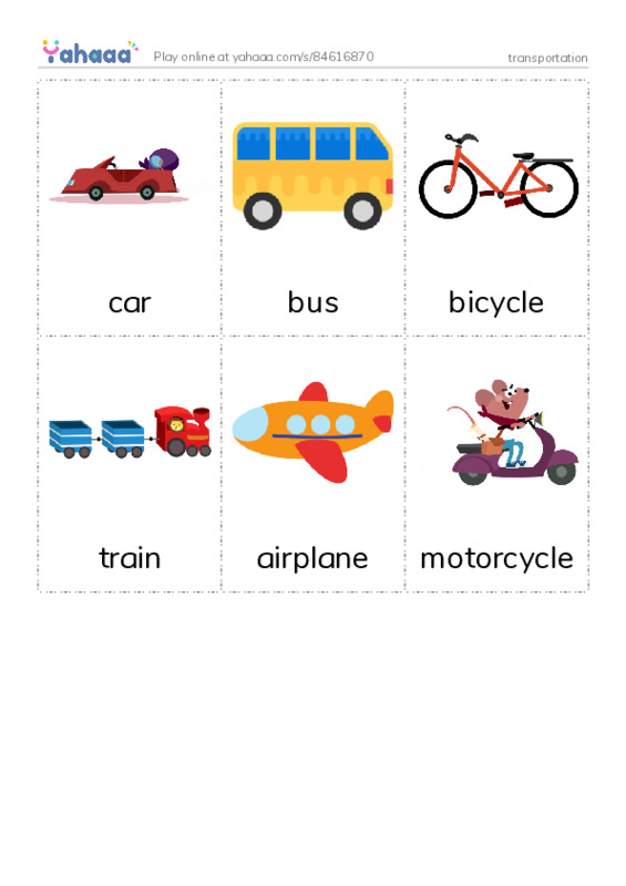Picture flashcards worksheet for transportation 