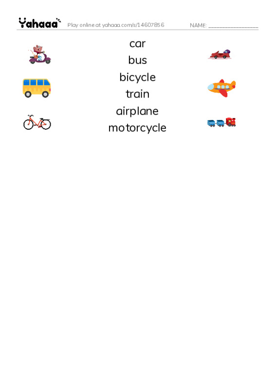 Match both sides worksheet for transportation 