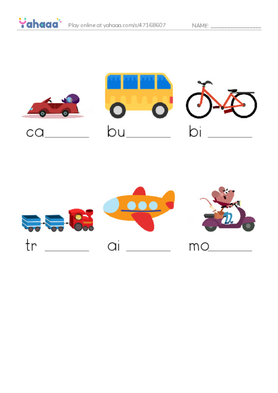 Finish the word worksheet for transportation 