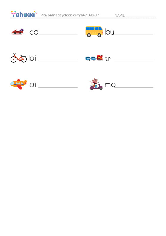 Write the word rows worksheet for transportation 