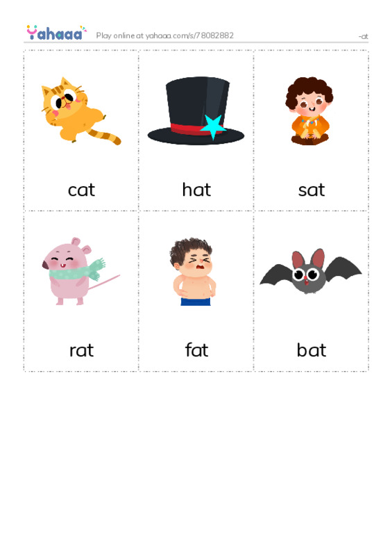 Picture flashcards worksheet for -at