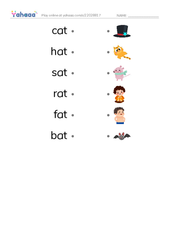 Draw a line to match worksheet for -at