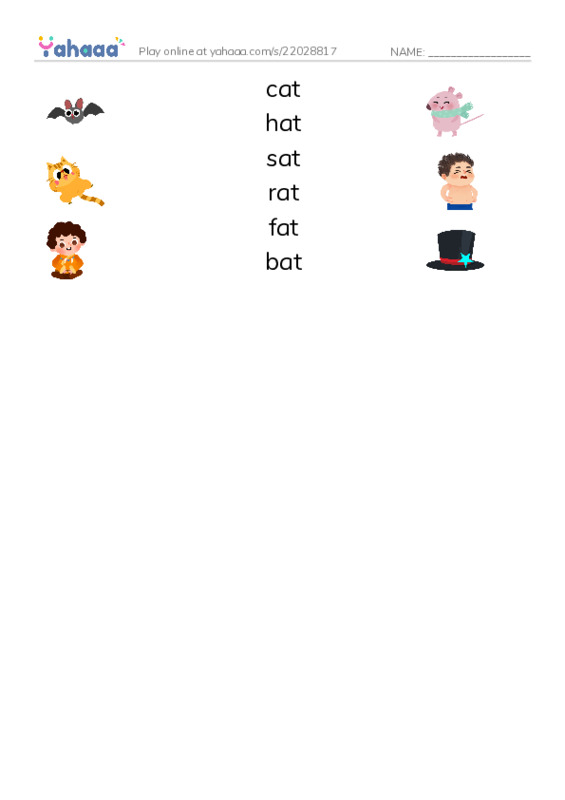 Match both sides worksheet for -at