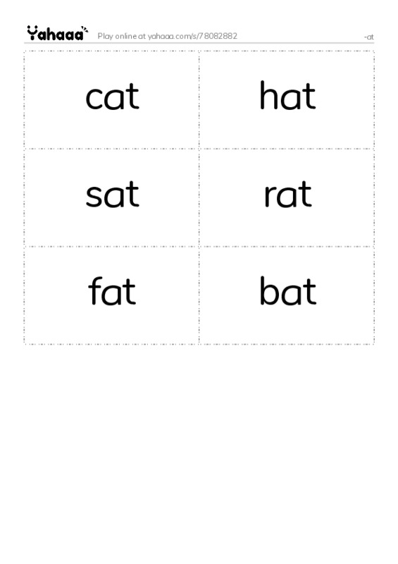 Word flashcards worksheet for -at