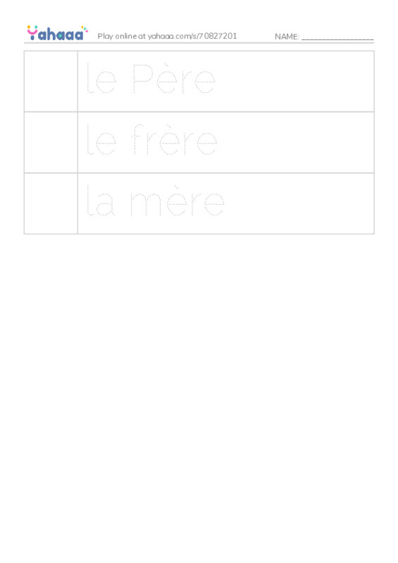 Picture and word rows worksheet for La famille