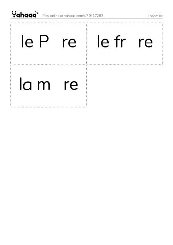 Word flashcards worksheet for La famille