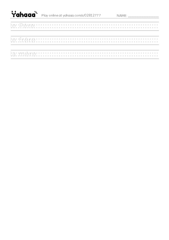 Handwriting lines worksheet for La famille