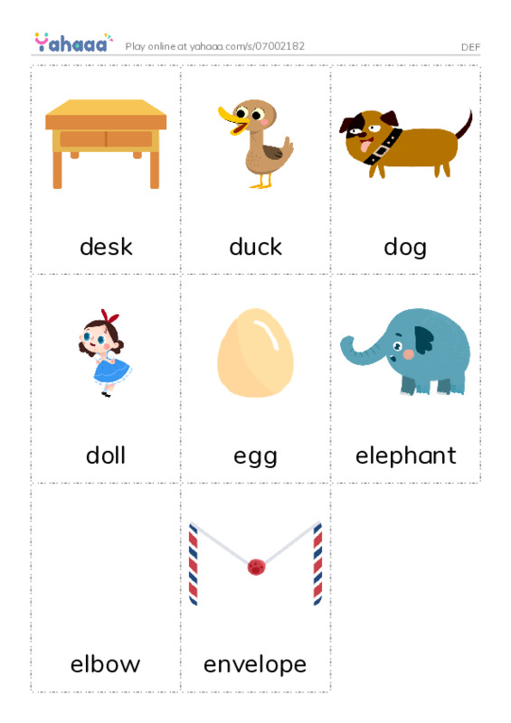 Picture flashcards worksheet for DEF
