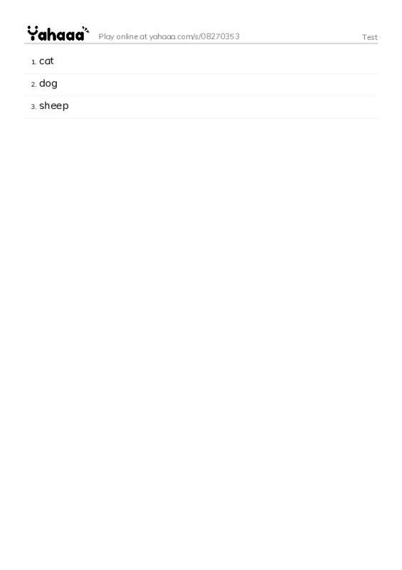Word list with meanings worksheet for Test