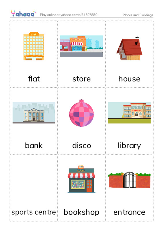 Picture flashcards worksheet for Places and Buildings 