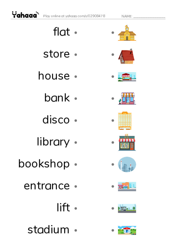 Draw a line to match worksheet for Places and Buildings 