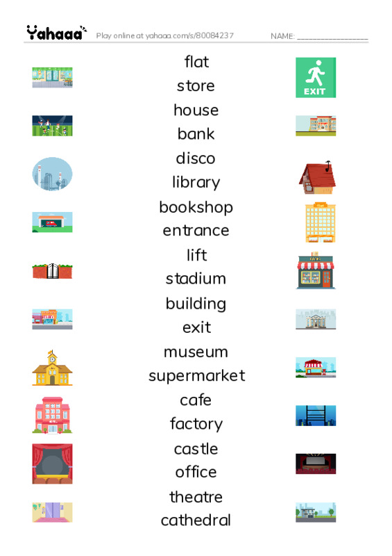 Match both sides worksheet for Places and Buildings 