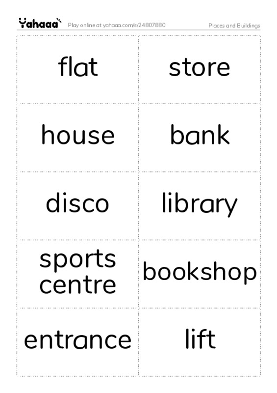 Word flashcards worksheet for Places and Buildings 
