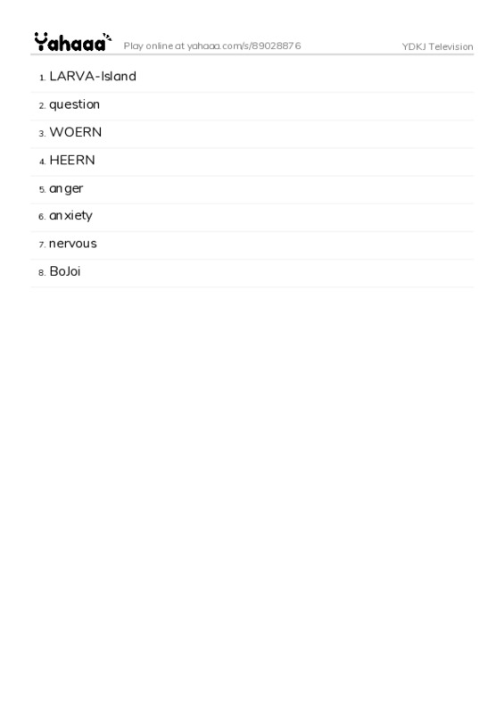 Word list with meanings worksheet for YDKJ Television