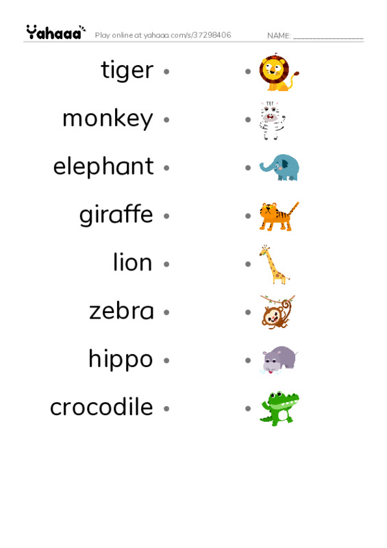 Draw a line to match worksheet for KB 1 Animals