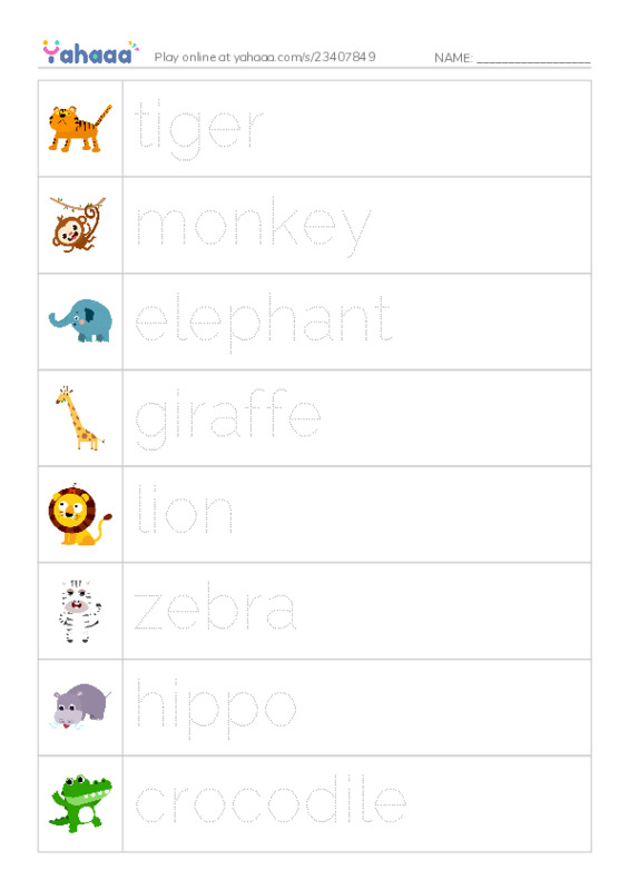 Picture and word rows worksheet for KB 1 Animals