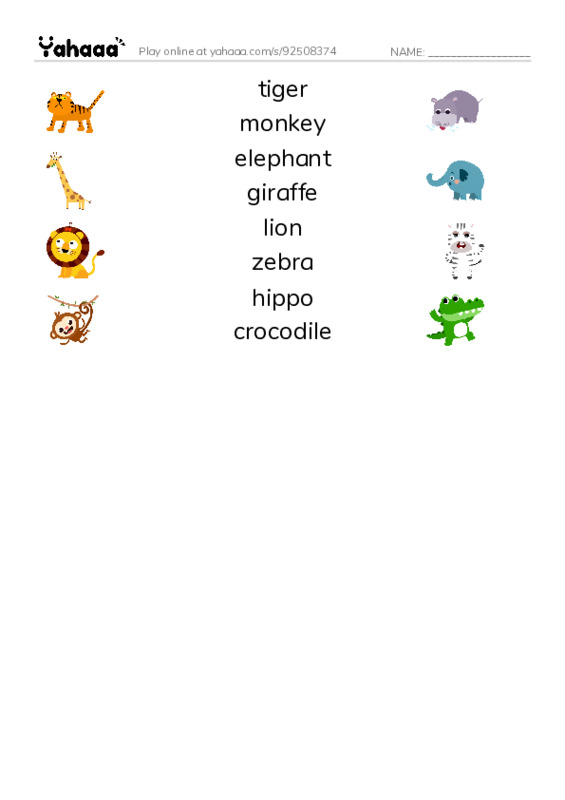 Match both sides worksheet for KB 1 Animals