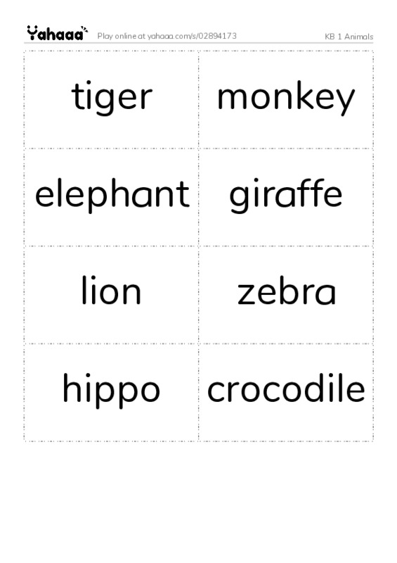 Word flashcards worksheet for KB 1 Animals