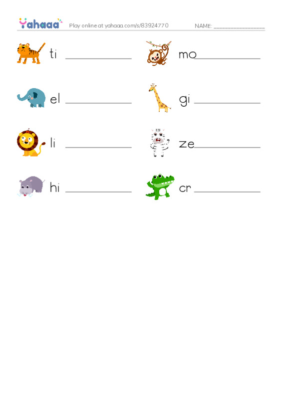 Write the word rows worksheet for KB 1 Animals