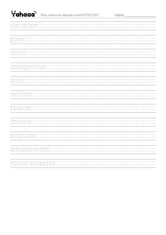 Handwriting lines worksheet for AMUSEMENT PARK