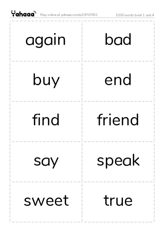 Word flashcards worksheet for 1000 words book 1 unit 4