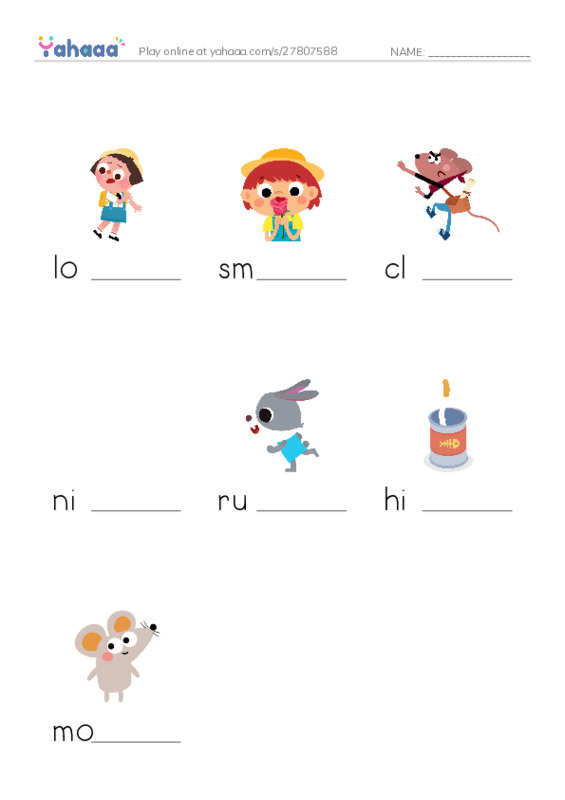 Finish the word worksheet for mouse in the city 