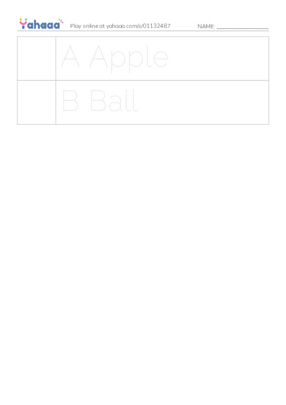 Picture and word rows worksheet for Phonics letters 