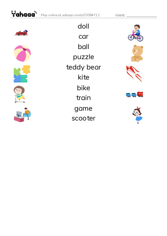 Match both sides worksheet for TOYS