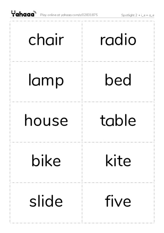 Word flashcards worksheet for Spotlight 2 + i_e + a_e