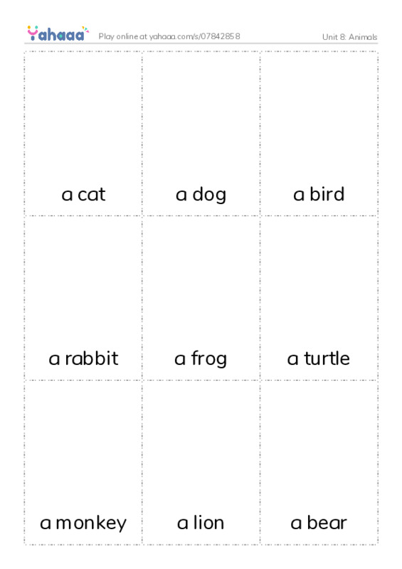 Picture flashcards worksheet for Unit 8: Animals