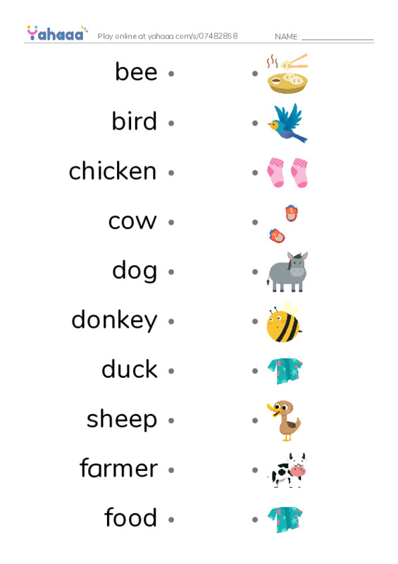 Draw a line to match worksheet for Vocab Unit 5 + 6