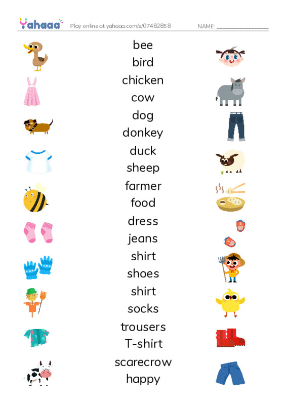 Match both sides worksheet for Vocab Unit 5 + 6