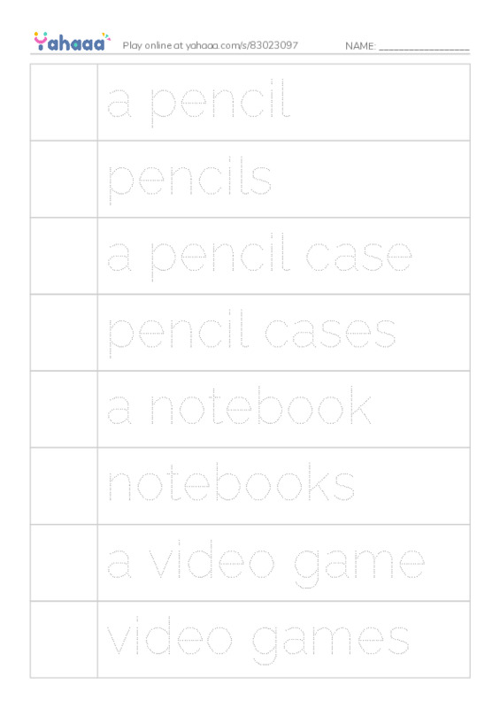Picture and word rows worksheet for at the store