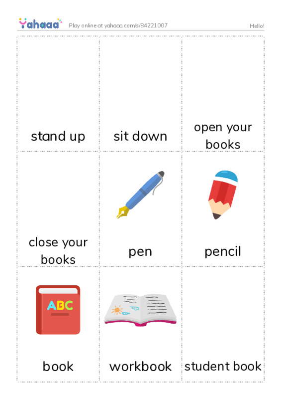 Picture flashcards worksheet for Hello!